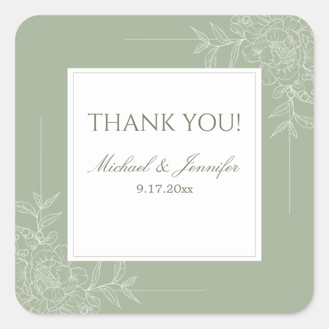 Sticker Carré Rustic Wedding Sage Green and White Modern (Devant)
