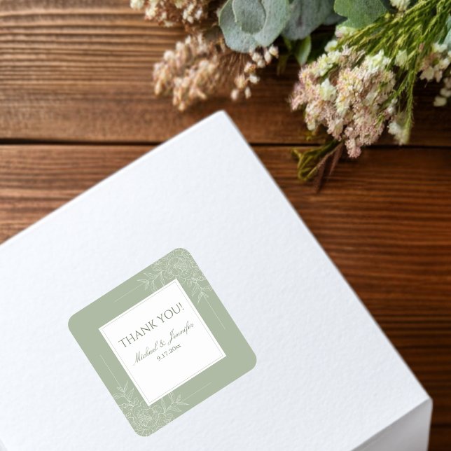 Sticker Carré Rustic Wedding Sage Green and White Modern (Créateur téléchargé)