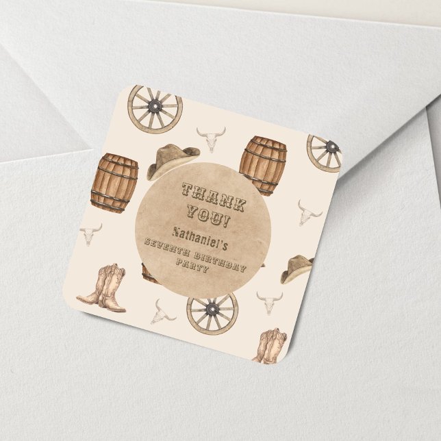 Sticker Carré Rustic western cowboy you are wanted birthday  (Créateur téléchargé)