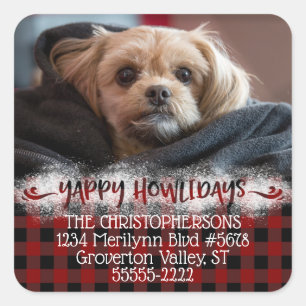 Sticker Carré Rustic YAPPY HOLIDAYS Chien Photo Retour Adresse