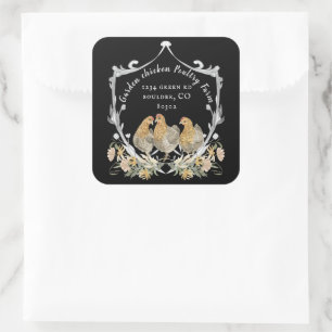 Sticker Carré rustique aquarelle crest ferme carte de visite sq