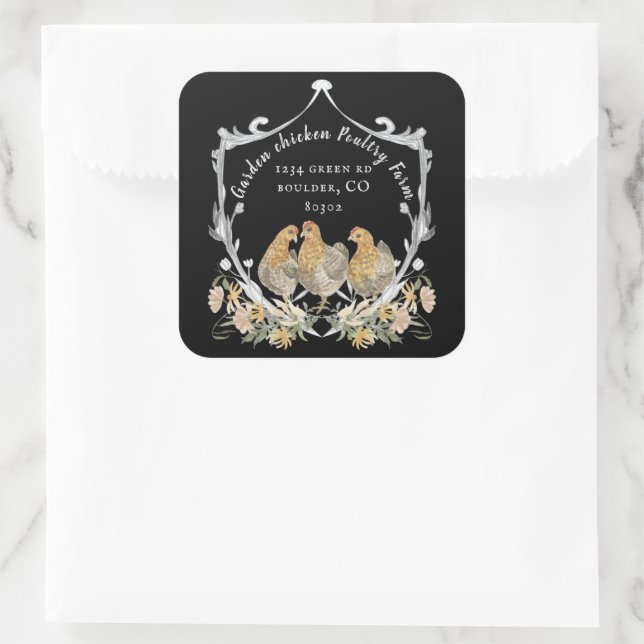 Sticker Carré rustique aquarelle crest ferme carte de visite sq (Sac)