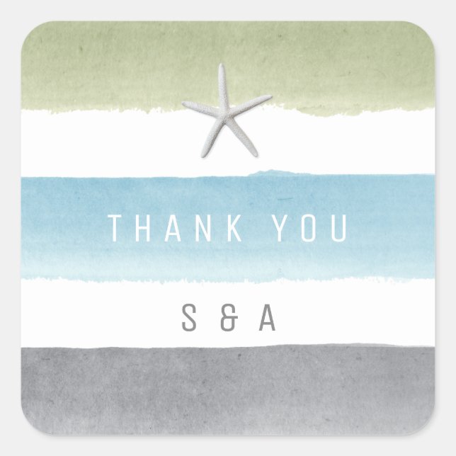 Sticker Carré Rustique aquarelle rayures nautique mariage plage  (Devant)