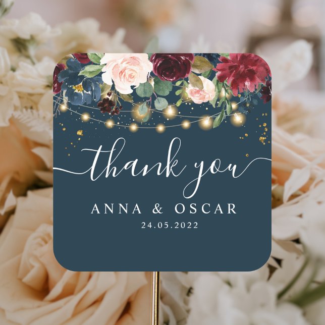 Sticker Carré Rustique Bourgogne Marine Bleu & Rouge Fleurs & Lu (Créateur téléchargé)