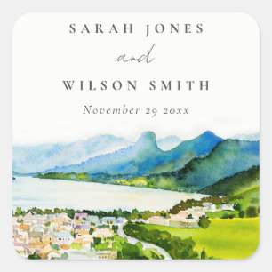 Sticker Carré Rustique Campagne Lake Village Mariage paysager