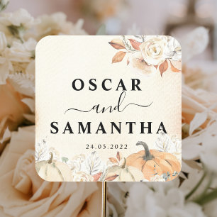 Sticker Carré Rustique Citrouilles et fleurs d'automne