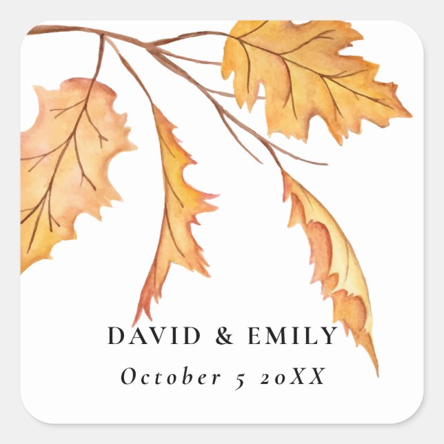 Sticker Carré Rustique Élégant Automne Feuilles Mariage simple (Devant)