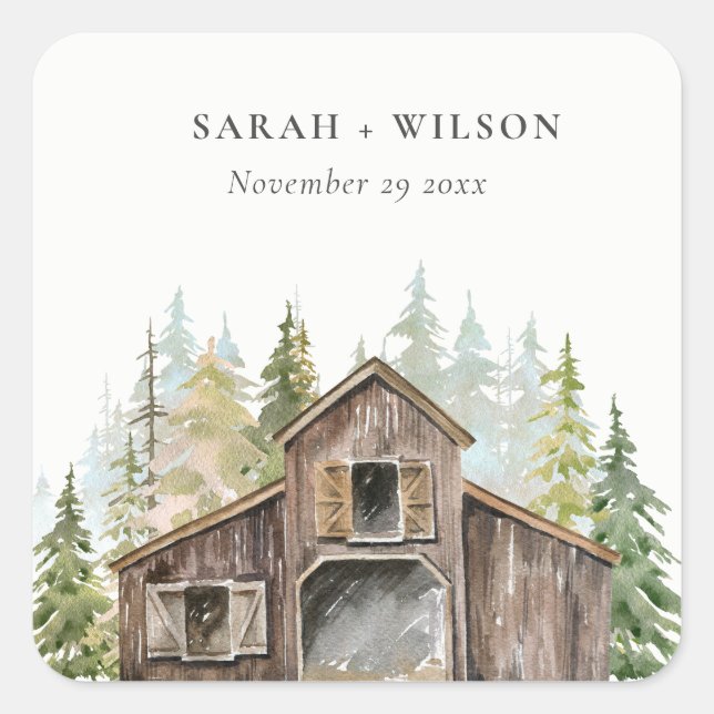 Sticker Carré Rustique Elegant Pine Woods Forest Barnyard Mariag (Devant)
