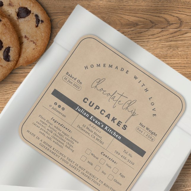 Sticker Carré Rustique Faux Kraft Papier Cuisine maison Droit de (Rustic Faux Kraft Paper Homemade Food Cottage Law Square Sticker)