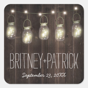 Sticker Carré Rustique Grange Bois Mason Jar Mariage Faveurs