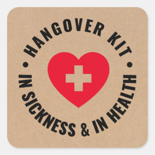 Sticker Carré Rustique Kraft Mariage Hangover Kit de récupératio