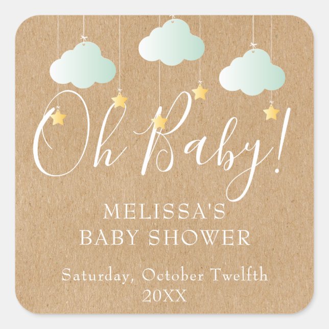 Sticker Carré Rustique Kraft Twinkle Twinkle Oh Baby baby shower (Devant)