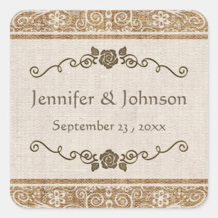 Sticker Carré Rustique Mariage de dentelle Burlap