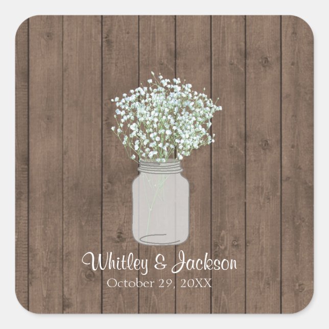 Sticker Carré Rustique Mason Jar (Devant)