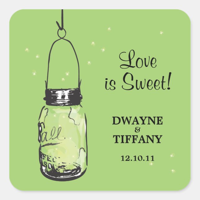 Sticker Carré Rustique Mason Jar & Fireflies (Devant)