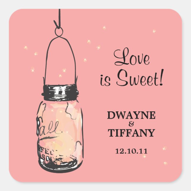 Sticker Carré Rustique Mason Jar & Fireflies (Devant)