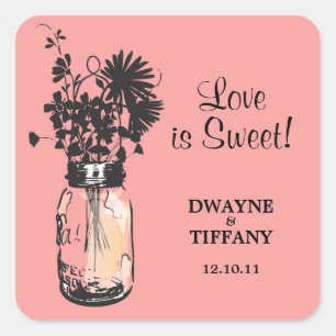 Sticker Carré Rustique Mason Jar & Fleur sauvage