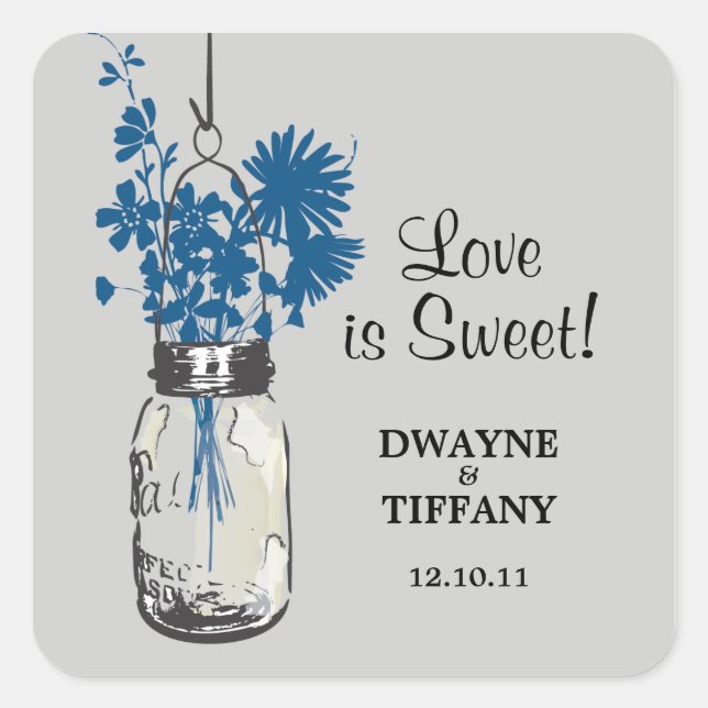 Sticker Carré Rustique Mason Jar & Fleur sauvage (Devant)