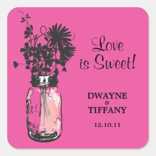 Sticker Carré Rustique Mason Jar & Fleur sauvage