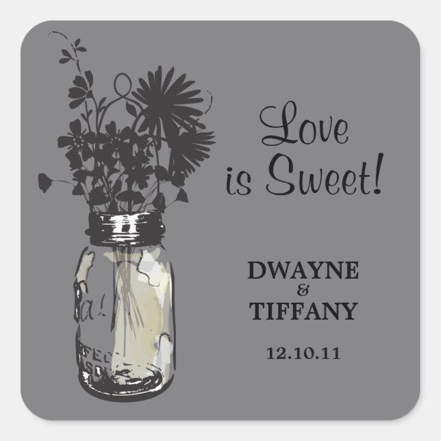 Sticker Carré Rustique Mason Jar & Fleur sauvage (Devant)