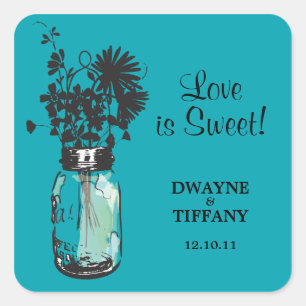 Sticker Carré Rustique Mason Jar & Fleur sauvage