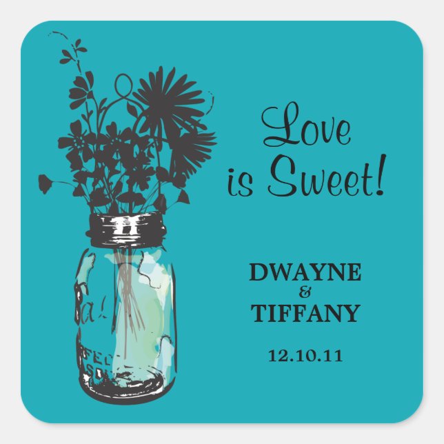 Sticker Carré Rustique Mason Jar & Fleur sauvage (Devant)