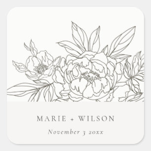 Sticker Carré Rustique minimaliste Élégant Brown floral Mariage