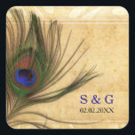 Sticker Carré Rustique Peacock Feather mariage faveurs autocolla<br><div class="desc">Rustic Peacock mariage enveloppe autocollants</div>