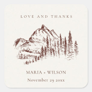 Sticker Carré Rustique Pine rouille Woods Mountain Sketch Mariag
