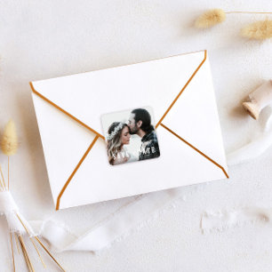 Sticker Carré Rustique Sauver la date Photo mariage Favor