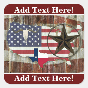 Sticker Carré Rustique Texas Lone Star Texas Long Horn
