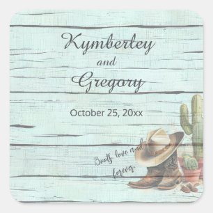 Sticker Carré Rustique Turquoise Pays Western Boots Casquette