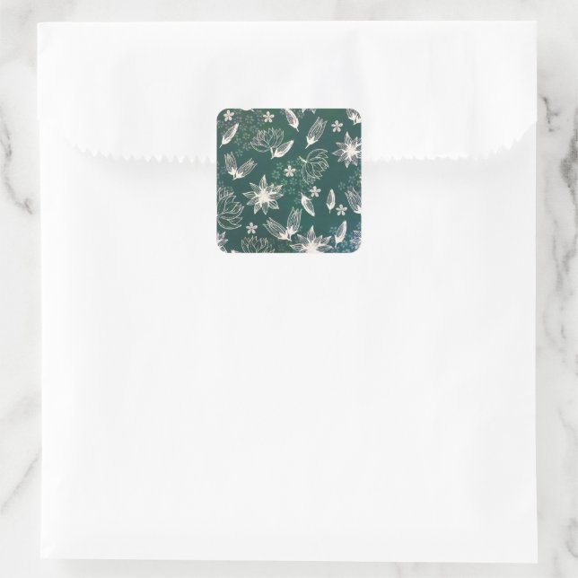 Sticker Carré Rustique Vert Blanc Botanique Fleurs sauvages Blos (Sac)