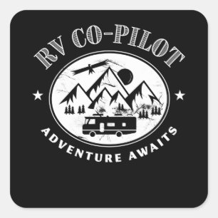 Sticker Carré RV Co-Pilot Adventure Attend Le Cadeau Camper