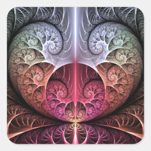 Sticker Carré Rythme cardiaque, art fractal de fantaisie surréal