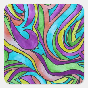 Sticker Carré Rythme de Couleur - Art Abstrait à l'Aquarelle Pei