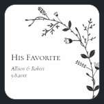 Sticker Carré Sa Faveur Favorite Meandering Vine Wedding<br><div class="desc">Cette vigne méandre fait une déclaration élégante pour vos étiquettes de faveur de mariage. Vous pouvez personnaliser avec vos informations et modifier le libellé pour convenir à votre événement.</div>