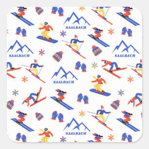 Sticker Carré Saalbach Autriche Alpes Ski Snowboard Motif