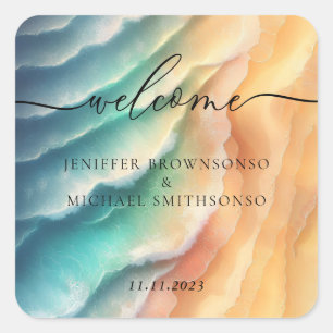 Sticker Carré Sable rose Ocean Beach Signature Sun