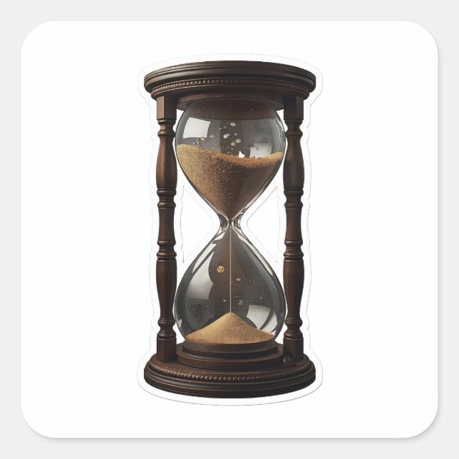 Sticker Carré Sablier en bois antique vintage pièce tridimension (Devant)