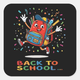 Sticker Carré Sac à dos sautant mignon pour la rentrée scolaire