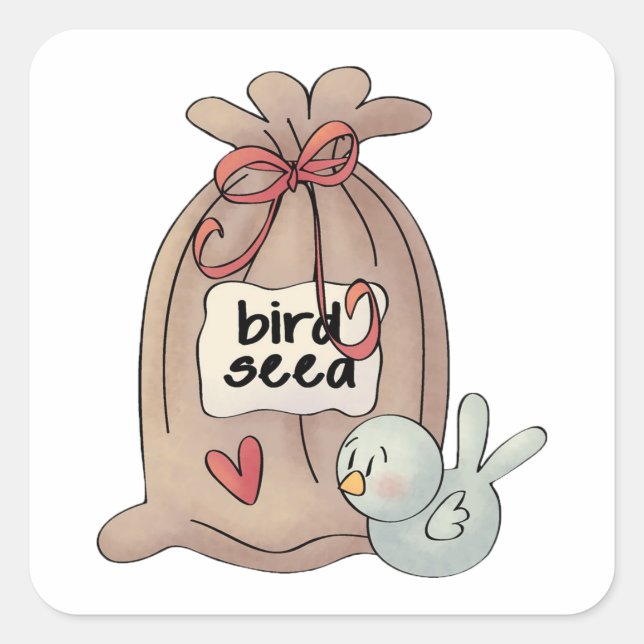 Sticker Carré Sac à graines d'oiseaux avec cou et coeur (Devant)