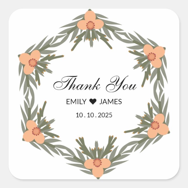 Sticker Carré Sac de soutien de mariage - Nom et date personnali (Devant)