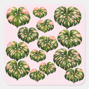 Sticker Carré Sac fourre-tout de plante Monstera rose amusant bo