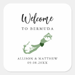 Sticker Carré Sac ou boîte de bienvenue pour Mariage Bermudes co