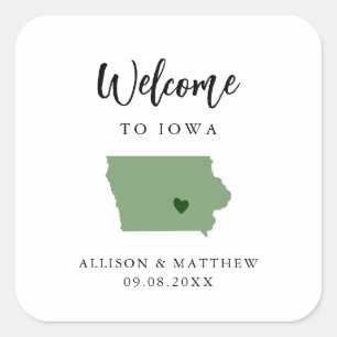 Sticker Carré Sac ou boîte de bienvenue pour Mariage Iowa couleu