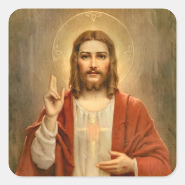 Sticker Carré Sacré Coeur avec Halo (Devant)