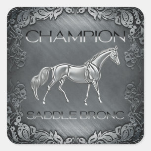 Sticker Carré Saddle Bronc Champion Rodéo Plaque gravée