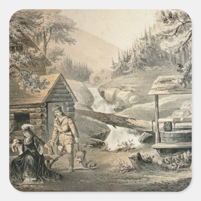 Sticker Carré 'Saddle Mending', affiche pour 'Davy Crockett' (Devant)