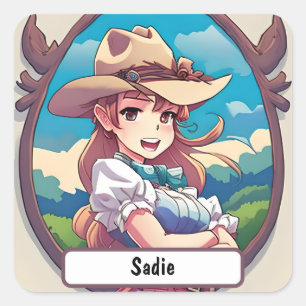 Sticker Carré Sadie The Cowgirl, Avec Custom Nametag !